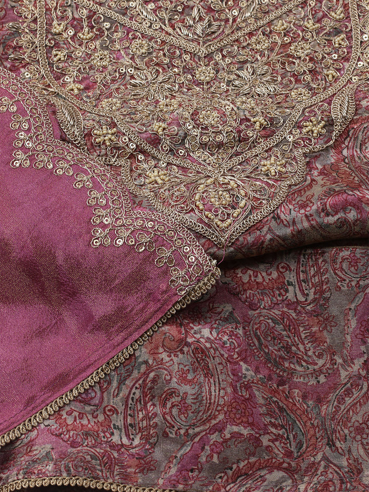 Embroidered Tissue Unstitched Kurta With Pant &amp; Dupatta
