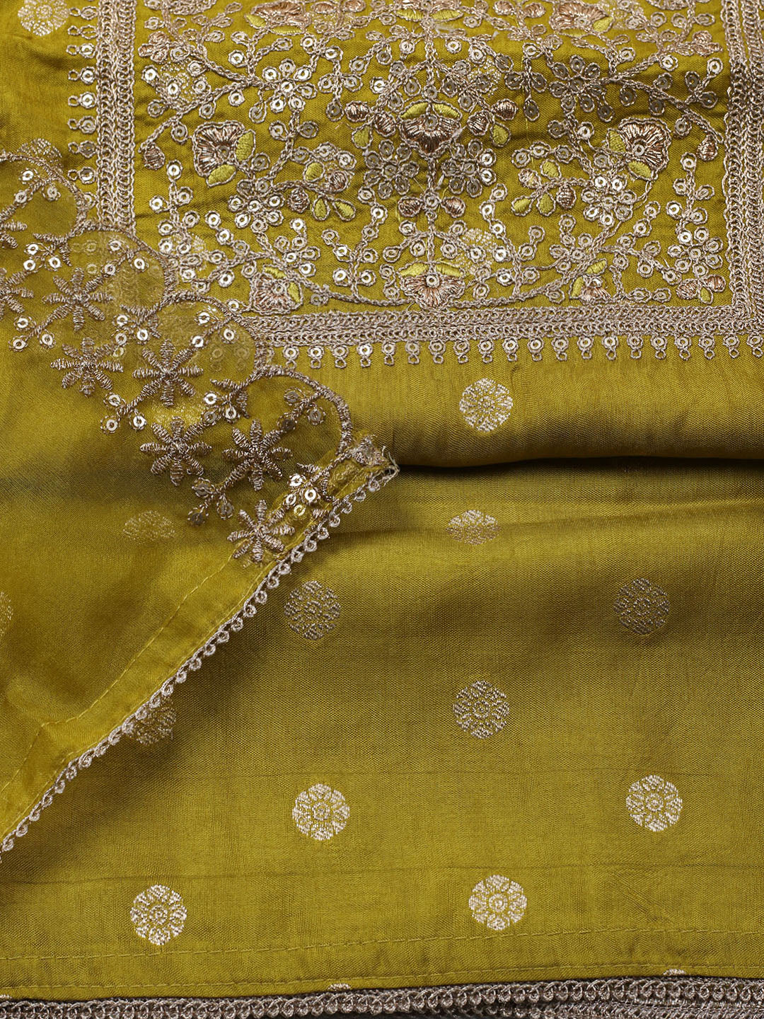Neck Embroidered Chanderi Unstitched Suit With Dupatta