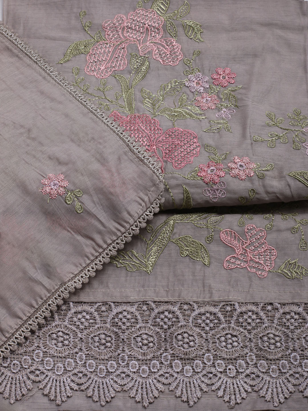 Embroidered Chanderi Unstitched Suit With Dupatta