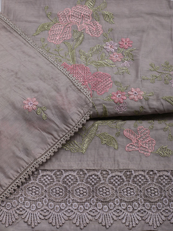 Embroidered Chanderi Unstitched Suit With Dupatta