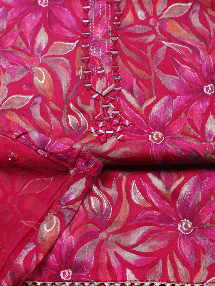 Embroidered Cotton Blend Unstitched Suit With Pant &amp; Dupatta