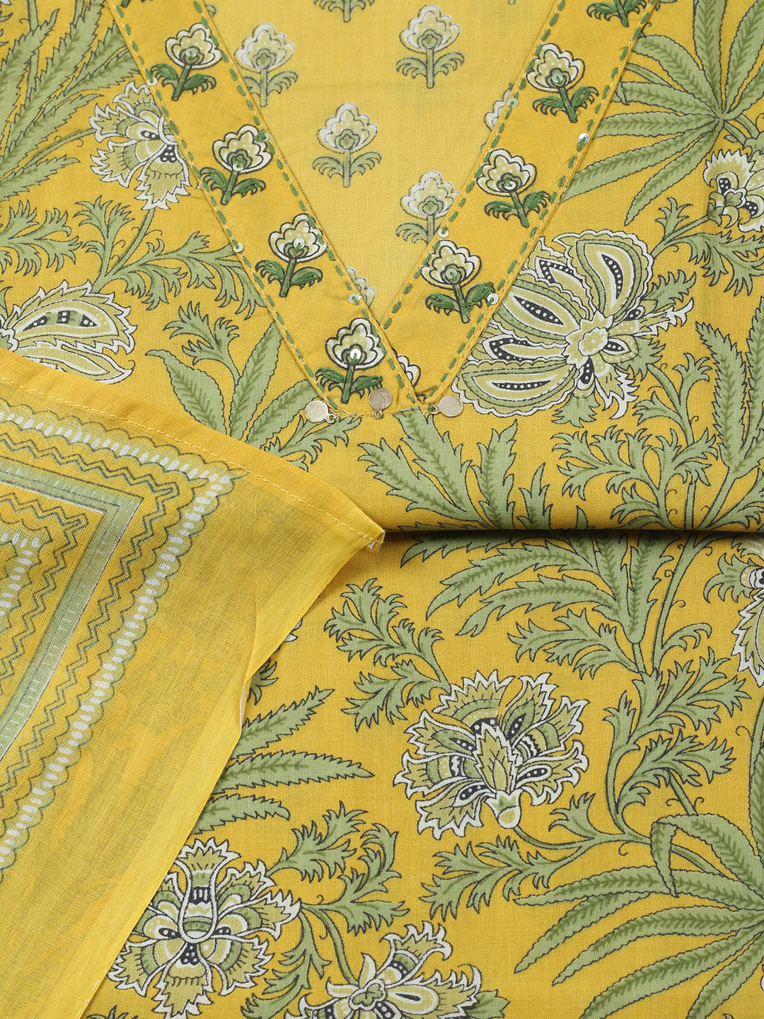 Printed Chanderi Unstitched Suit With Pant &amp; Dupatta