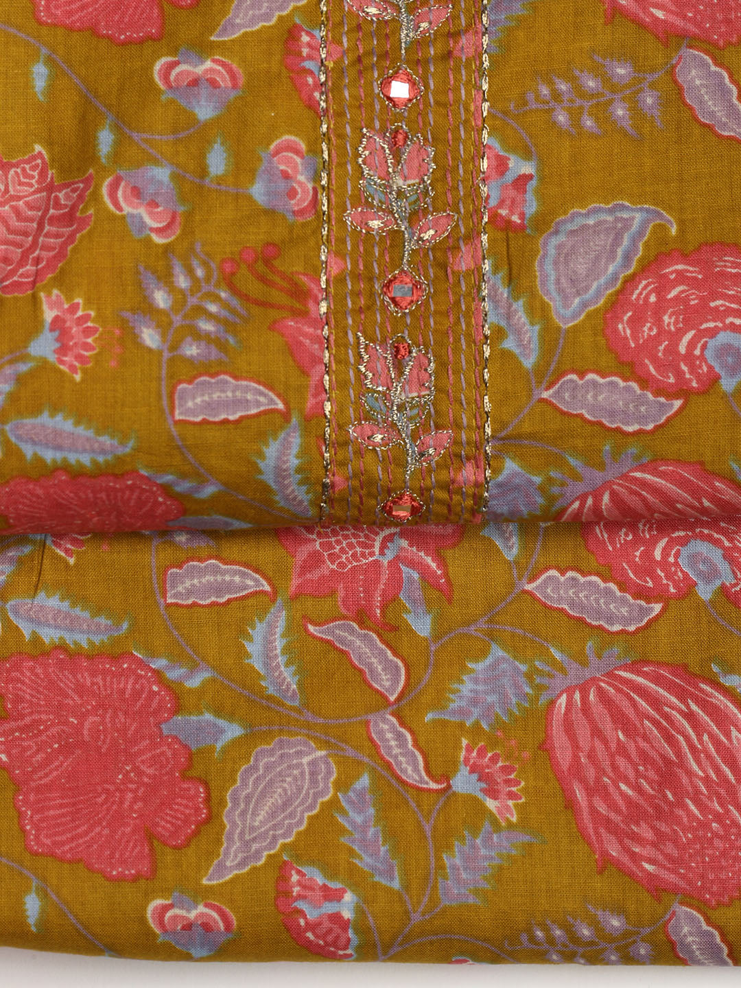 Printed Cotton Blend Unstitched Suit With Dupatta