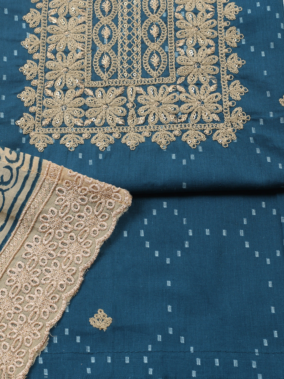 Embroidered Cotton Blend Unstitched Suit With Pant &amp; Dupatta