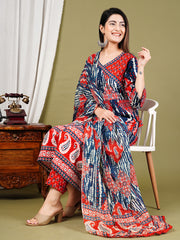 Printed Chanderi Kurta With Pants & Dupatta