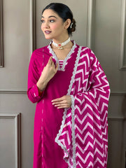 Resham Embroidered Cotton Blend Kurta With Pant & Dupatta