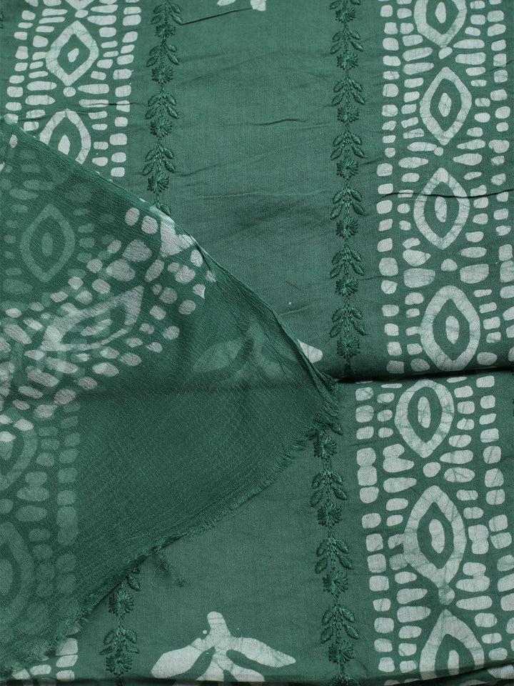 Printed Cotton Blend Unstitched Kurta With Pant &amp; Dupatta