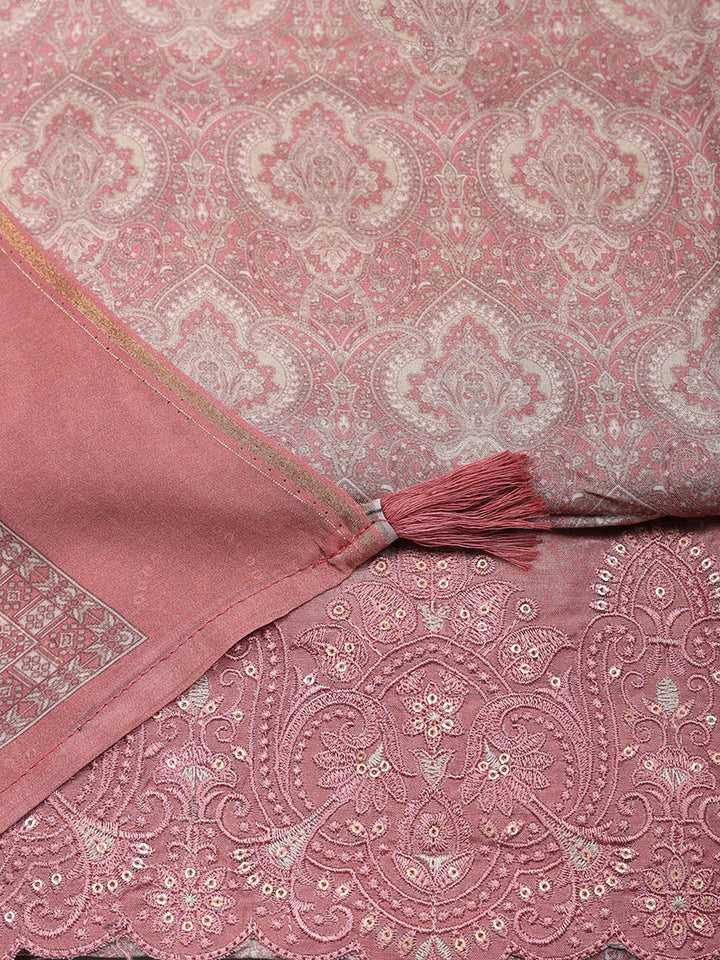 Embroidered Muslin Unstitched Suit With Pant &amp; Dupatta