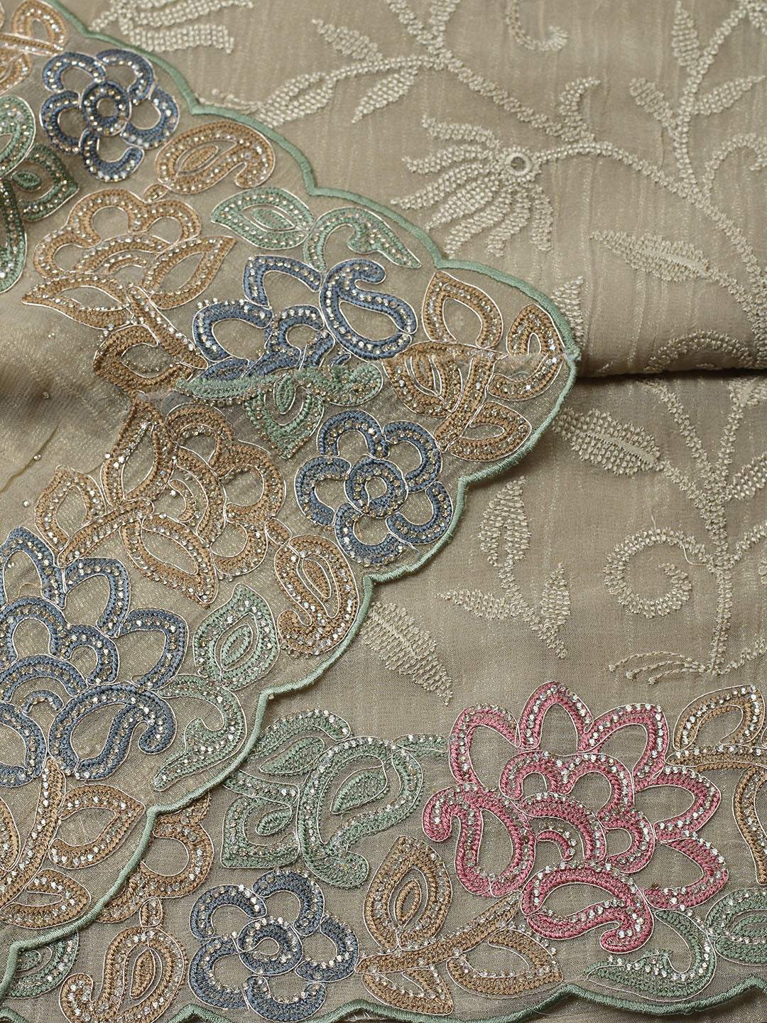 Embroidered Tissue Unstitched Suit With Pant &amp; Dupatta