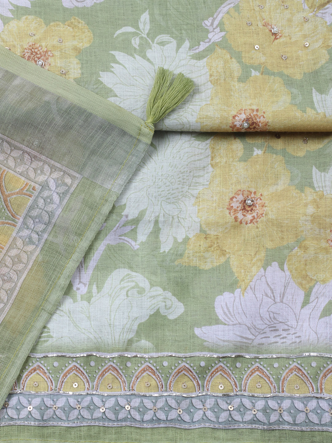 Embroidered Linen Blend Unstitched Suit With Pant &amp; Dupatta