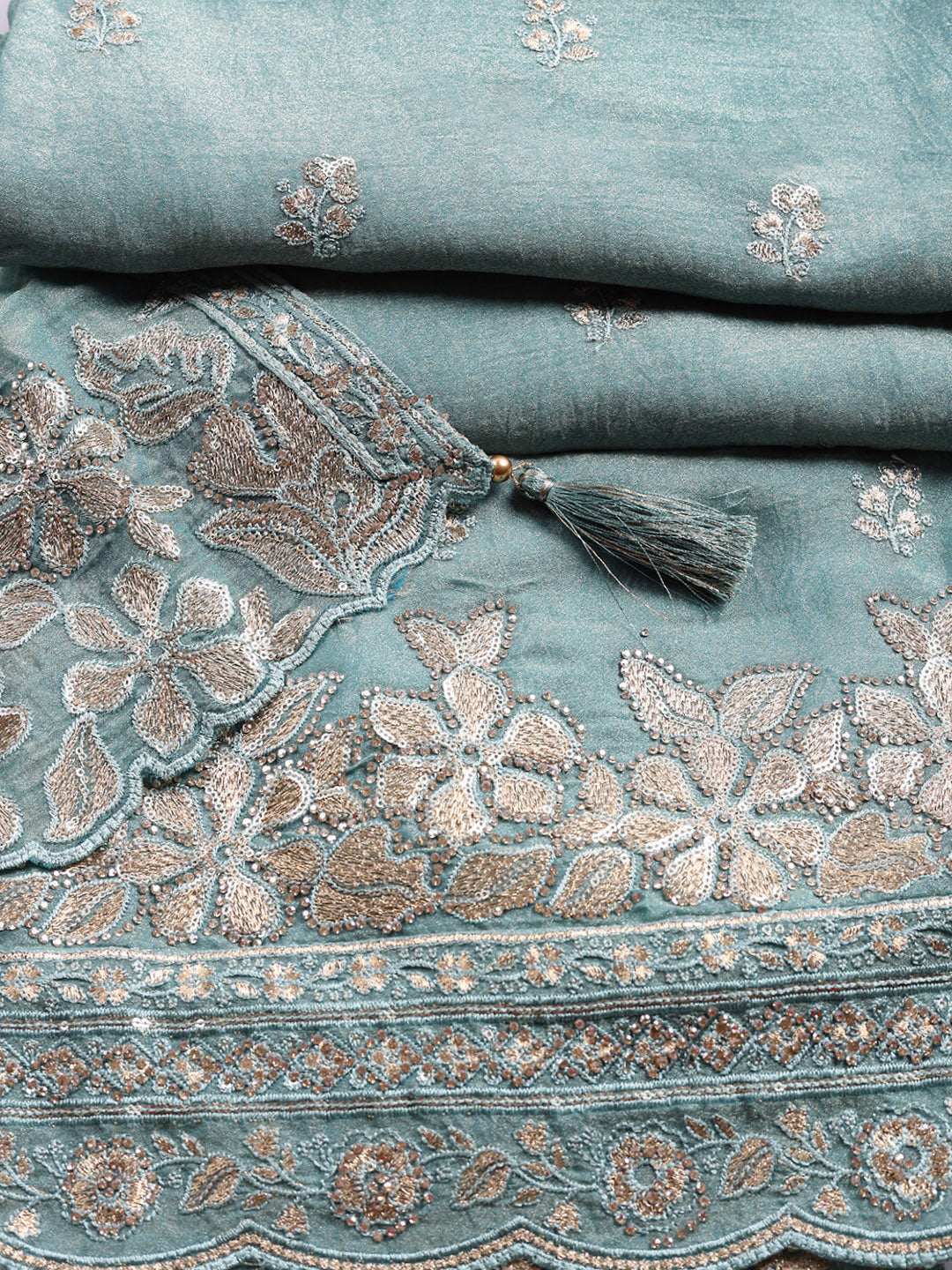 Embroidered Organza Unstitched Suit With Pant &amp; Dupatta