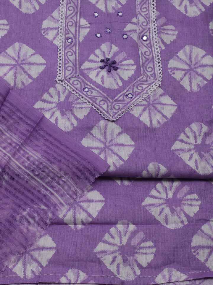Printed Cotton Blend Unstitched Suit With Dupatta
