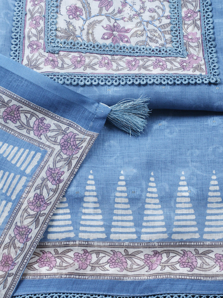 Embroidered Cotton Blend Unstitched Suit With Pant &amp; Dupatta