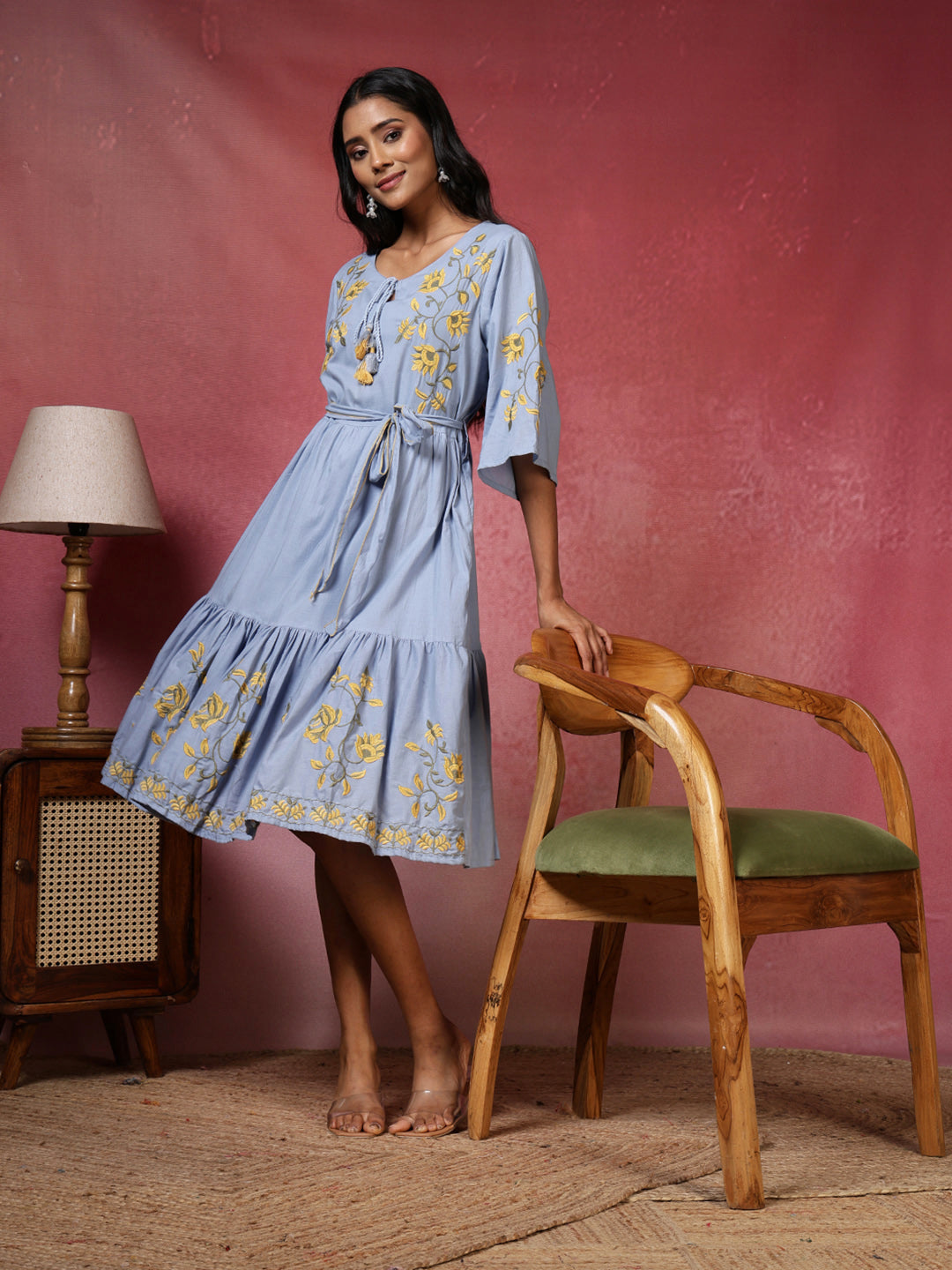 Embroidered Cotton Blend Dress