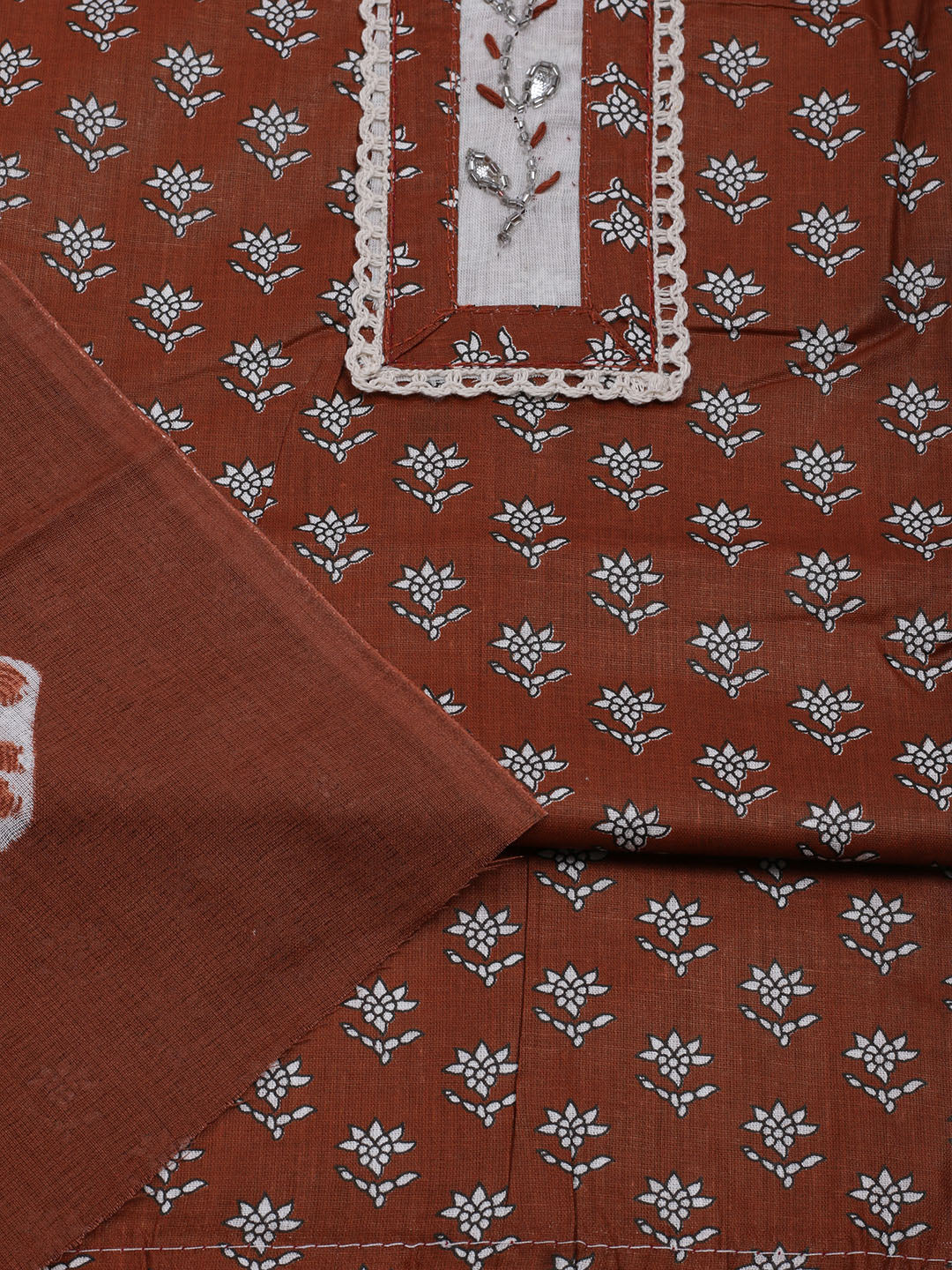 Printed Cotton Blend Unstitched Suit With Dupatta