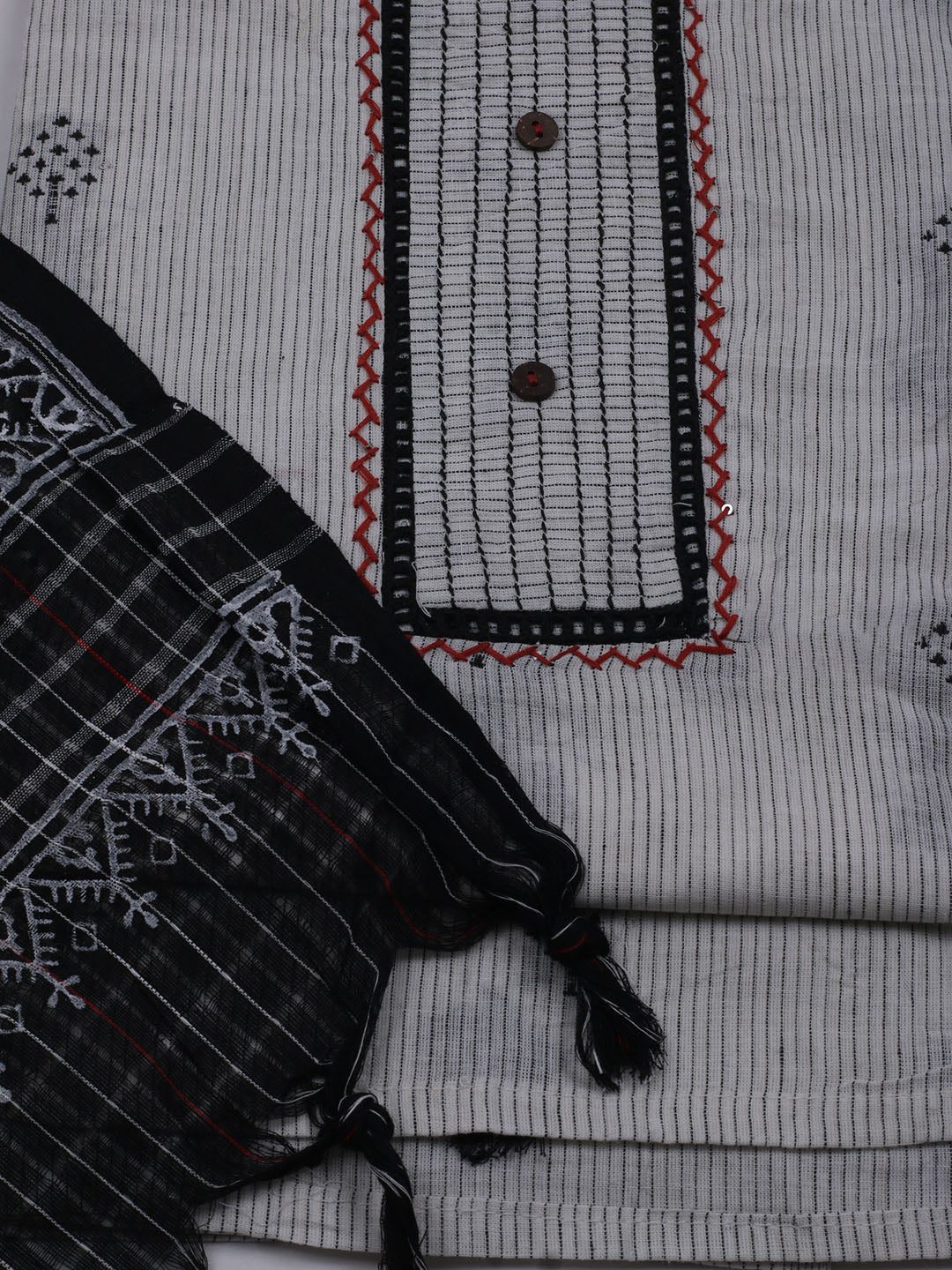 Patch Neck Cotton Blend Unstitched Suit With Dupatta
