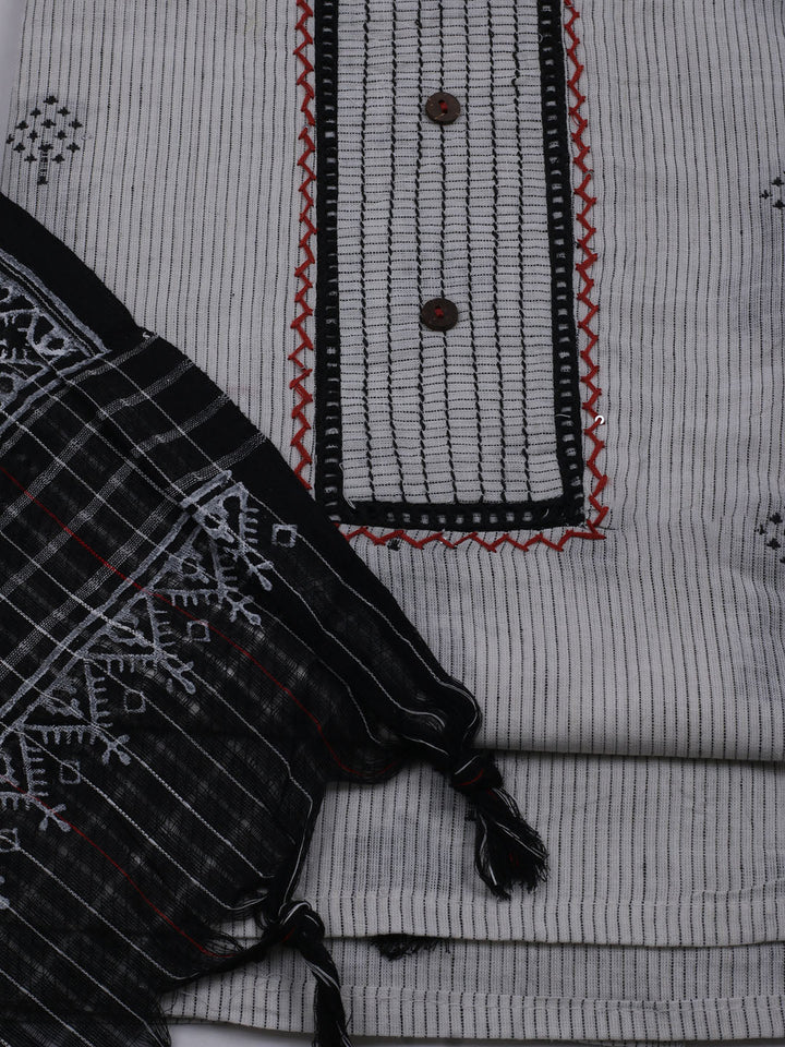 Patch Neck Cotton Blend Unstitched Suit With Dupatta