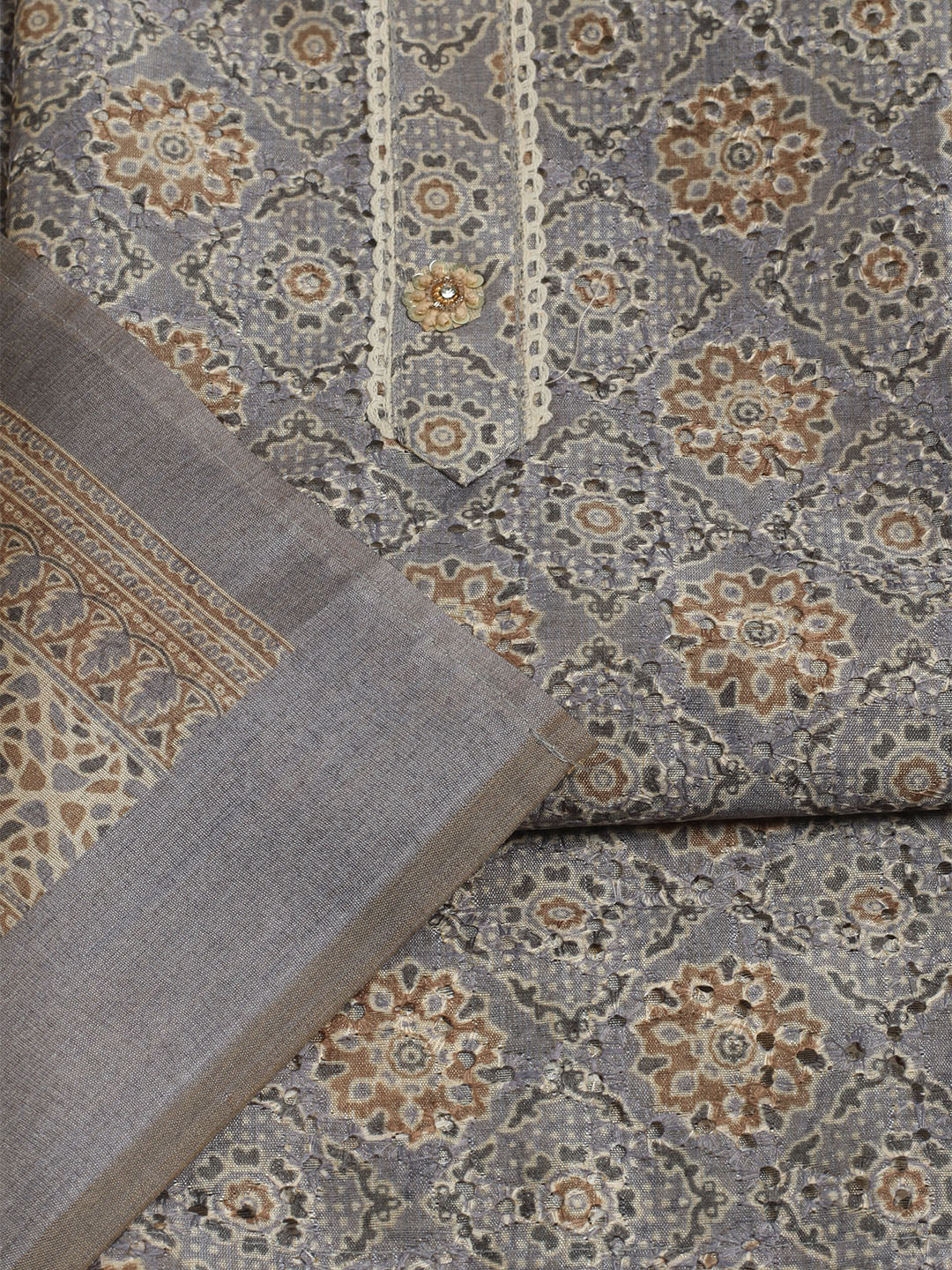Printed Cotton Unstitched Suit With Pant &amp; Dupatta