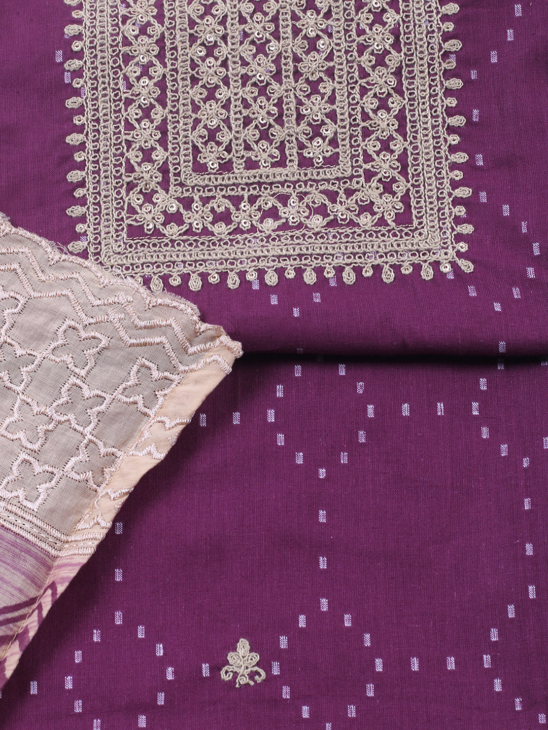 Embroidered Cotton Blend Unstitched Suit With Pant &amp; Dupatta