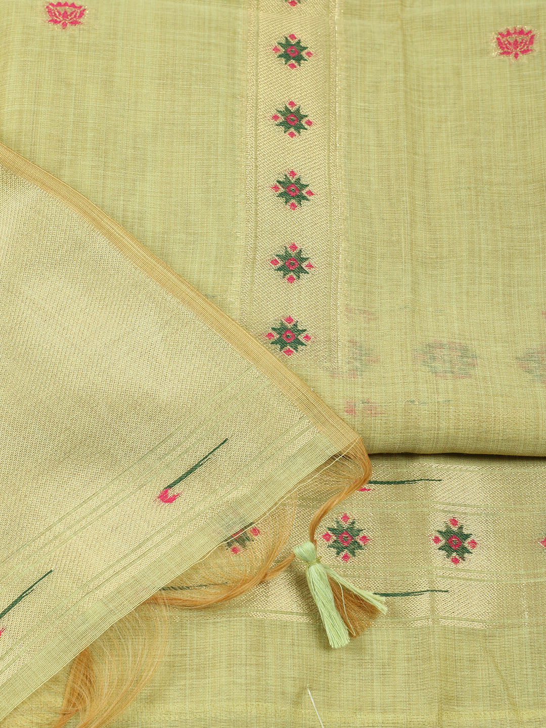 Embroidered Chanderi Unstitched Suit With Pant &amp; Dupatta