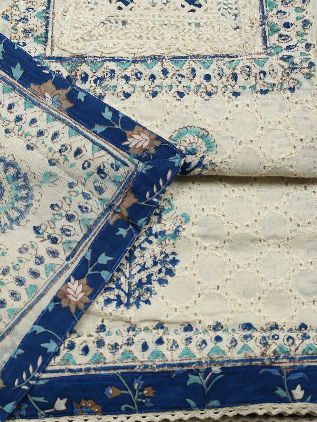 Printed Cotton Blend Unstitched Suit With Pant &amp; Dupatta