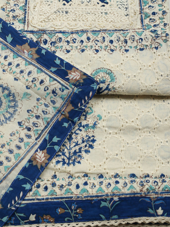 Printed Cotton Blend Unstitched Suit With Pant &amp; Dupatta