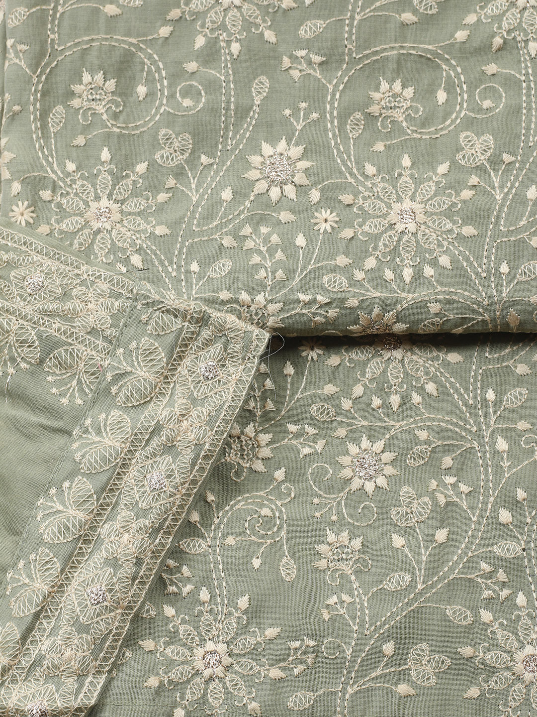 Embroidered Chanderi Unstitched Suit With Pant &amp; Dupatta