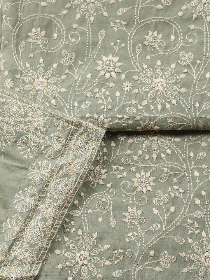 Embroidered Chanderi Unstitched Suit With Pant &amp; Dupatta