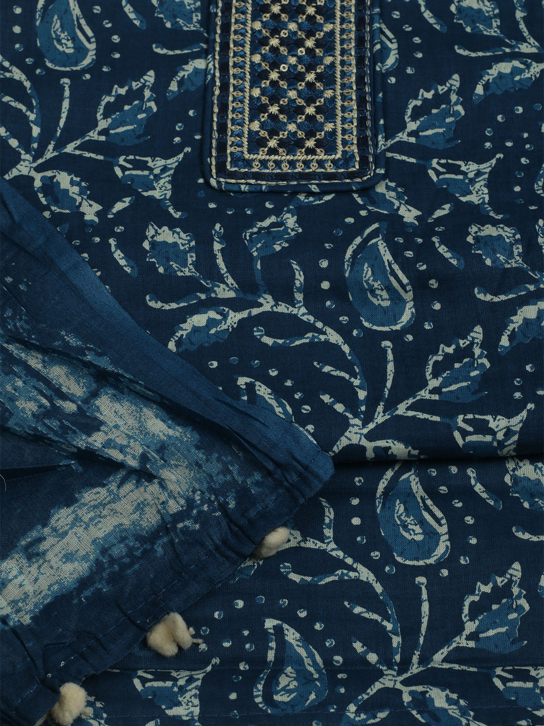 Printed Cotton Unstitched Suit With Pant &amp; Dupatta