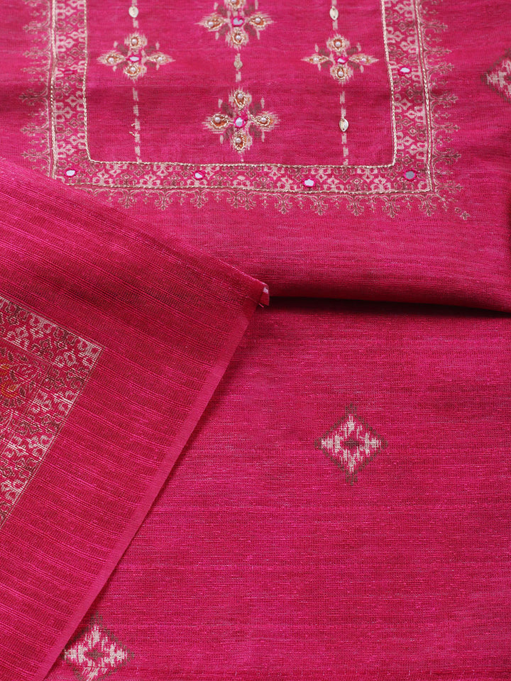 Woven Design Chanderi Unstitched Suit With Pant &amp; Dupatta