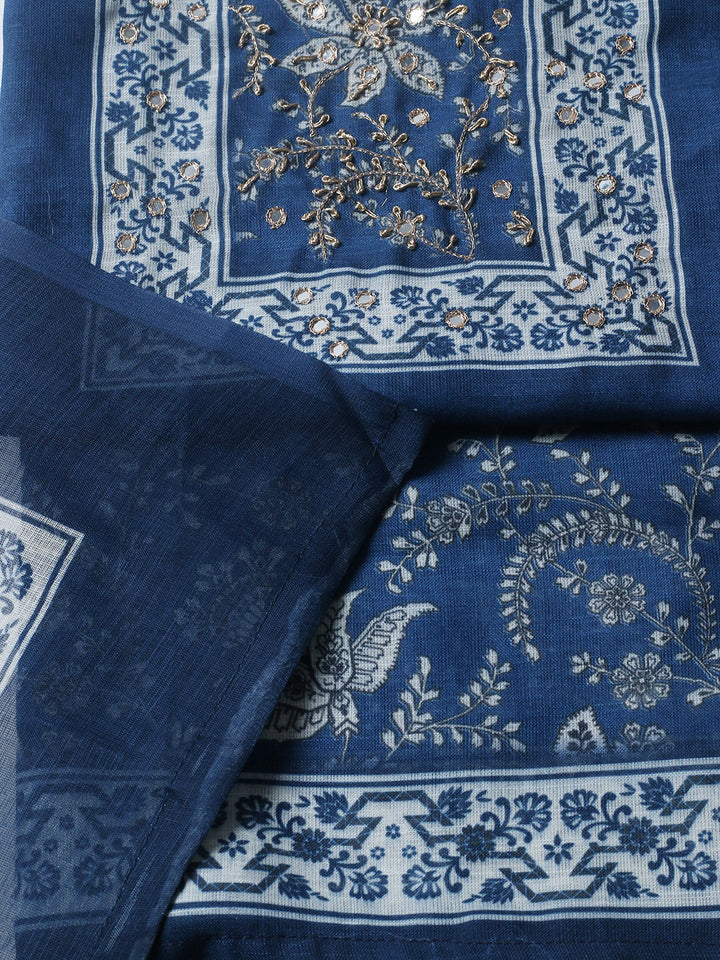 Embroidered Cotton Blend Unstitched Suit With Pant &amp; Dupatta