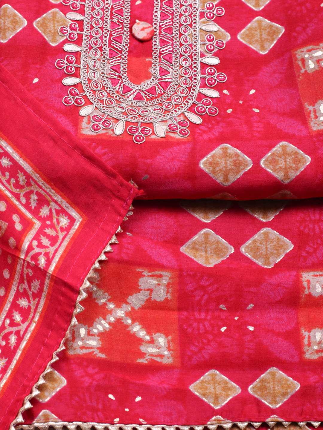 Embroidered Cotton Unstitched Suit With Pant &amp; Dupatta
