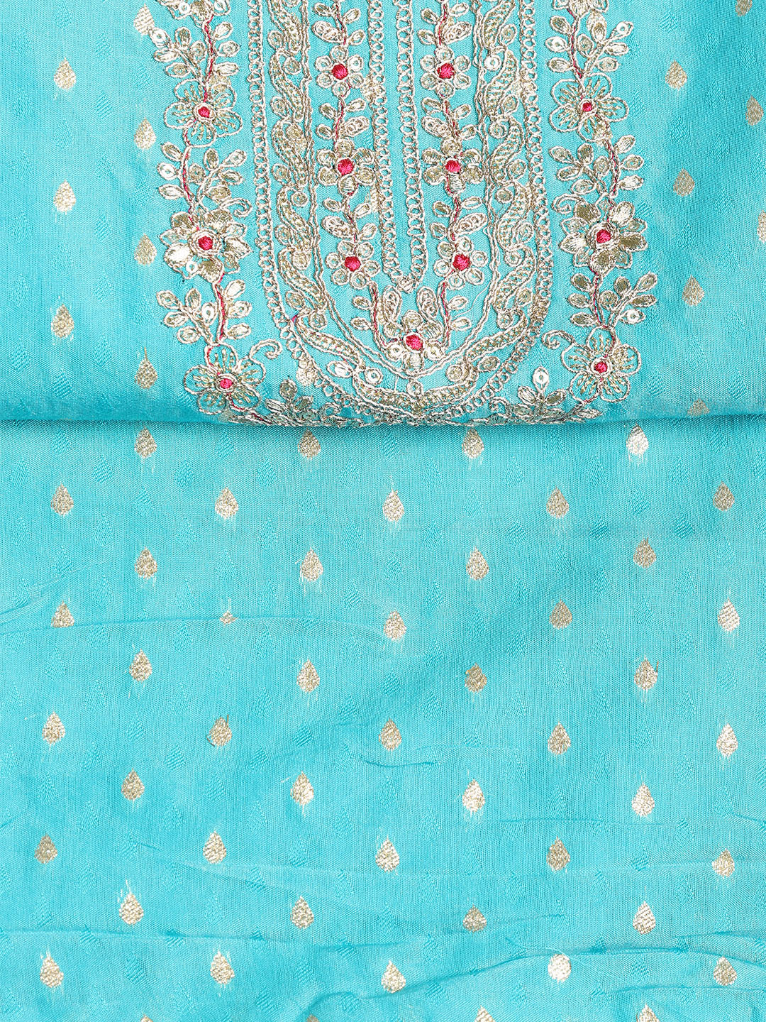 Neck Embroidered Chanderi Unstitched Suit With Dupatta
