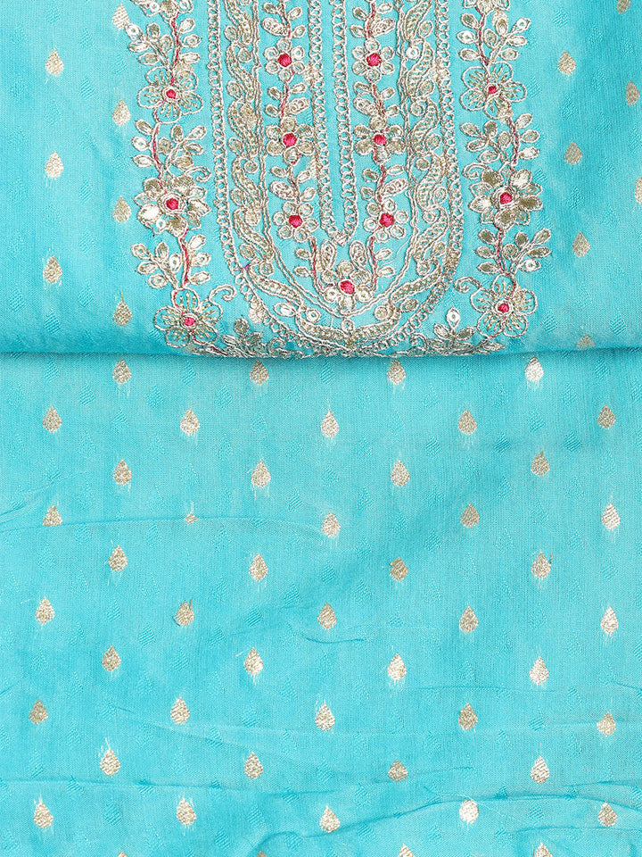 Neck Embroidered Chanderi Unstitched Suit With Dupatta