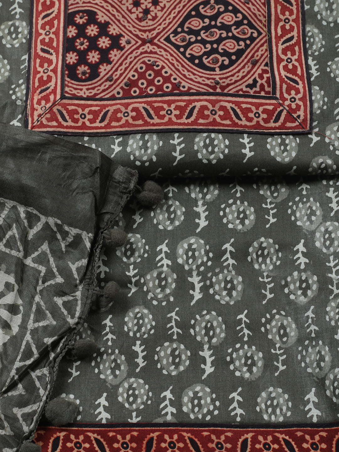 Printed Cotton Blend Unstitched Suit With Pant &amp; Dupatta