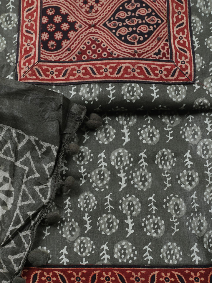 Printed Cotton Blend Unstitched Suit With Pant &amp; Dupatta