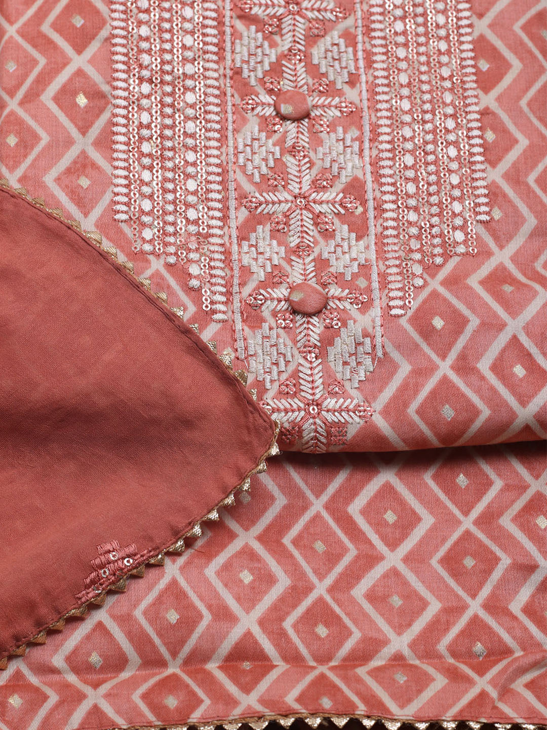 Printed Cotton Blend Unstitched Suit With Dupatta