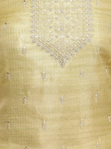 Neck Embroidered Chanderi Unstitched Suit Piece With Dupatta