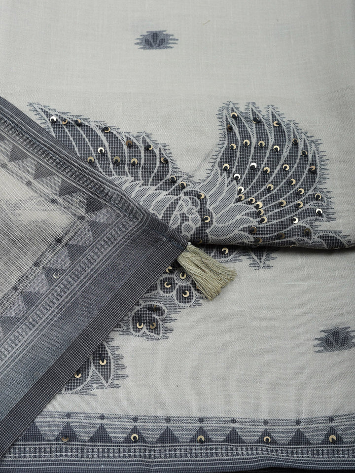 Printed Linen Blend Unstitched Suit With Pant &amp; Dupatta