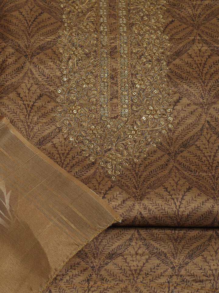 Embroidered Cotton Unstitched Suit With Pant &amp; Dupatta