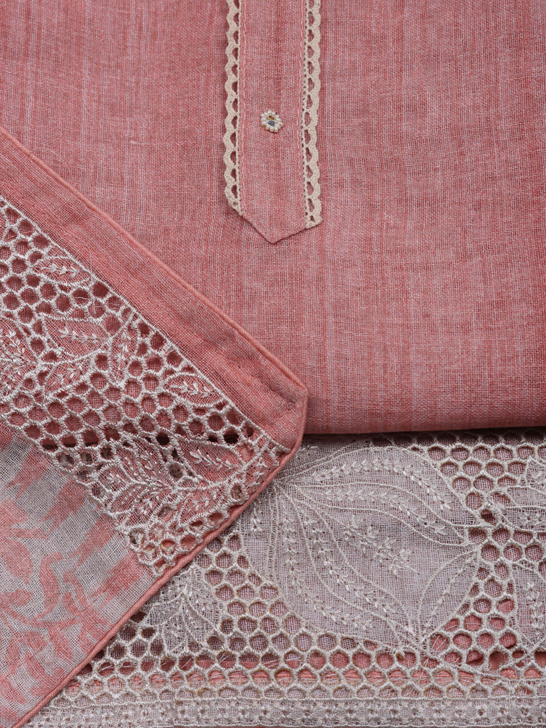 Embroidered Linen Blend Unstitched Suit With Pant &amp; Dupatta