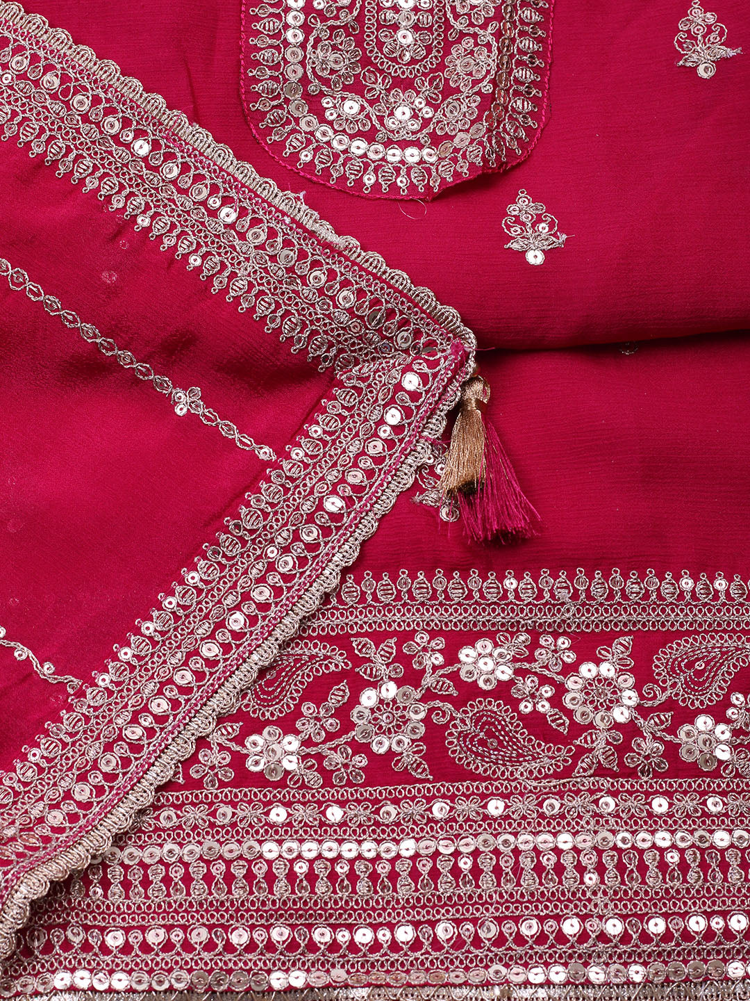 Embroidered Chinon Unstitched Suit With Pant &amp; Dupatta