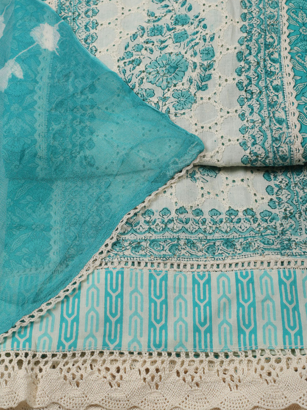Embroidered Cotton Unstitched Suit With Pant Dupatta