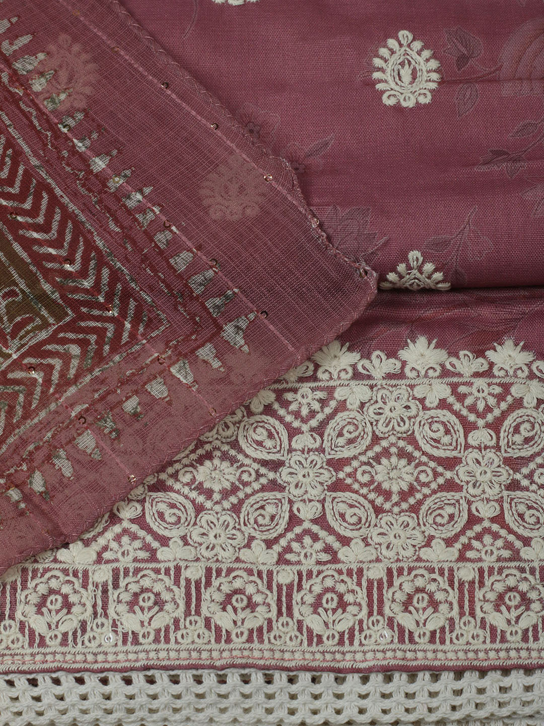 Embroidered Cotton Unstitched Suit With Pant &amp; Dupatta