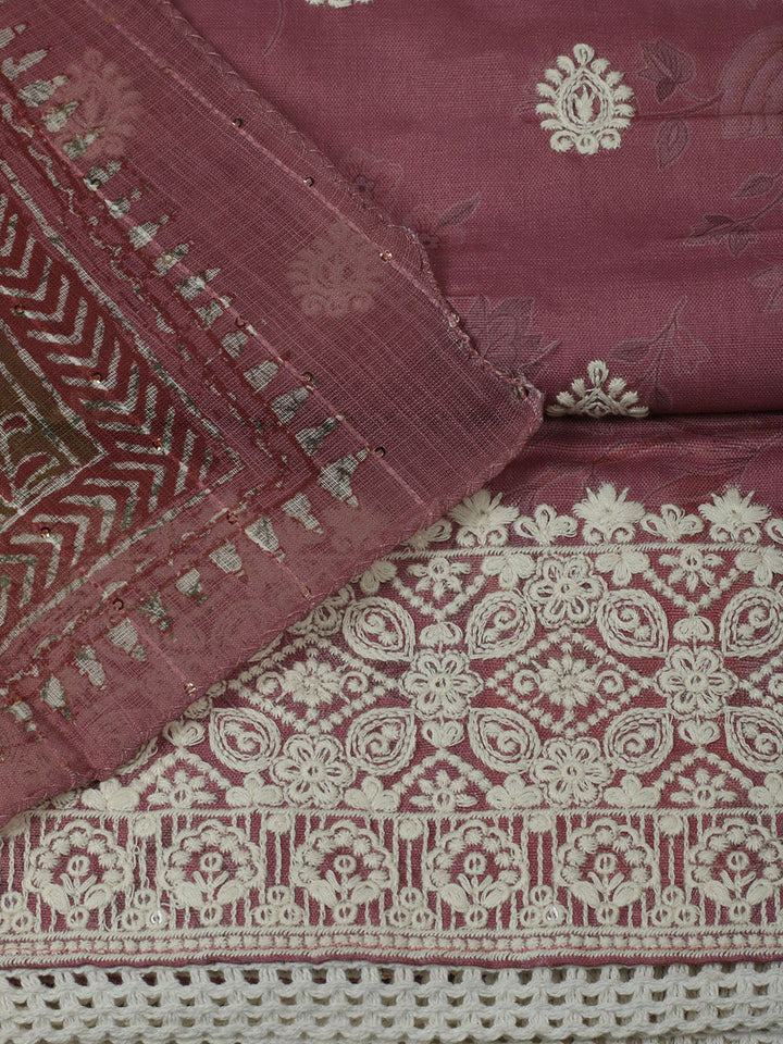 Embroidered Cotton Unstitched Suit With Pant &amp; Dupatta