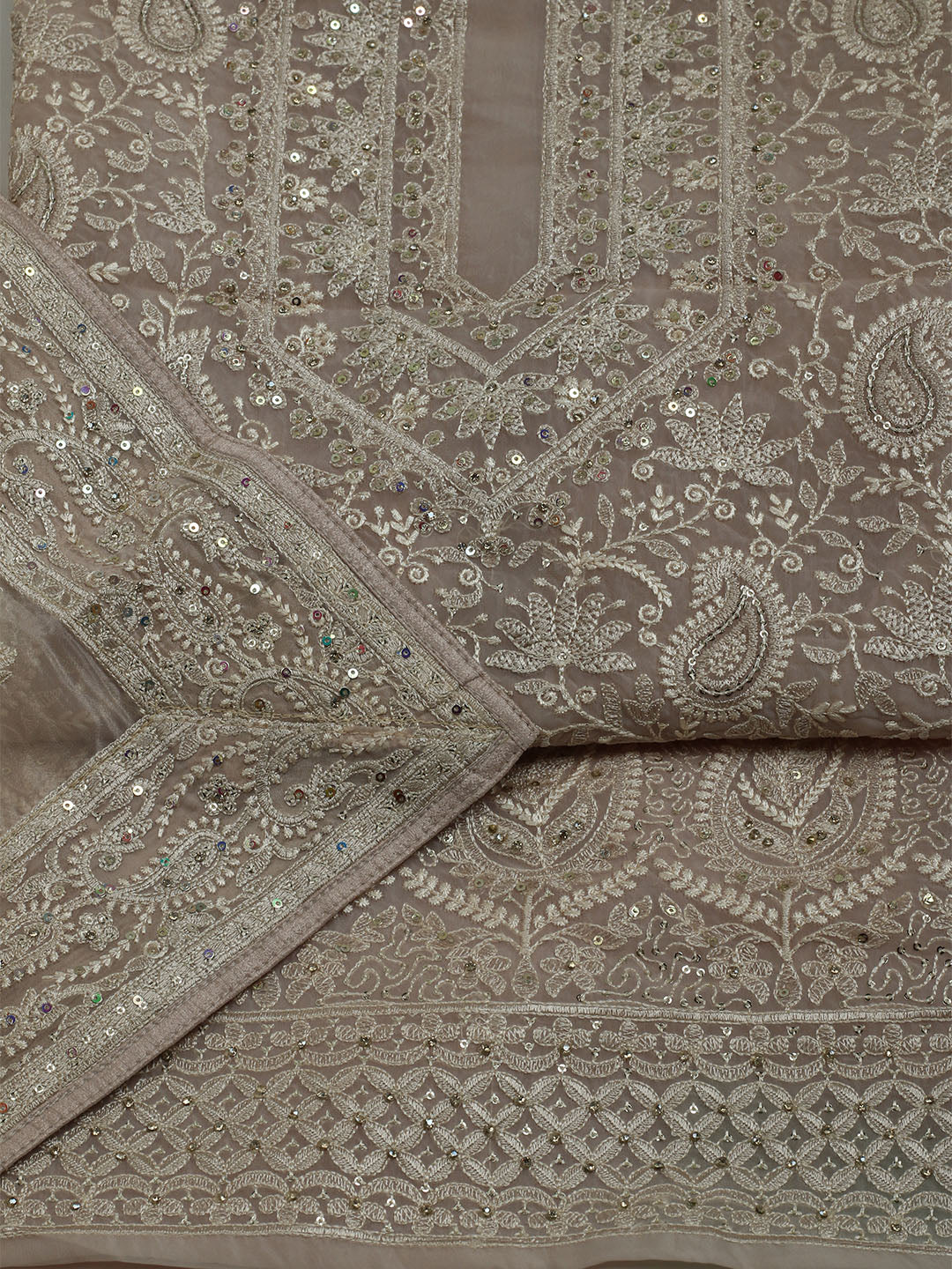 Chikan Work Organza Unstitched Suit With Dupatta