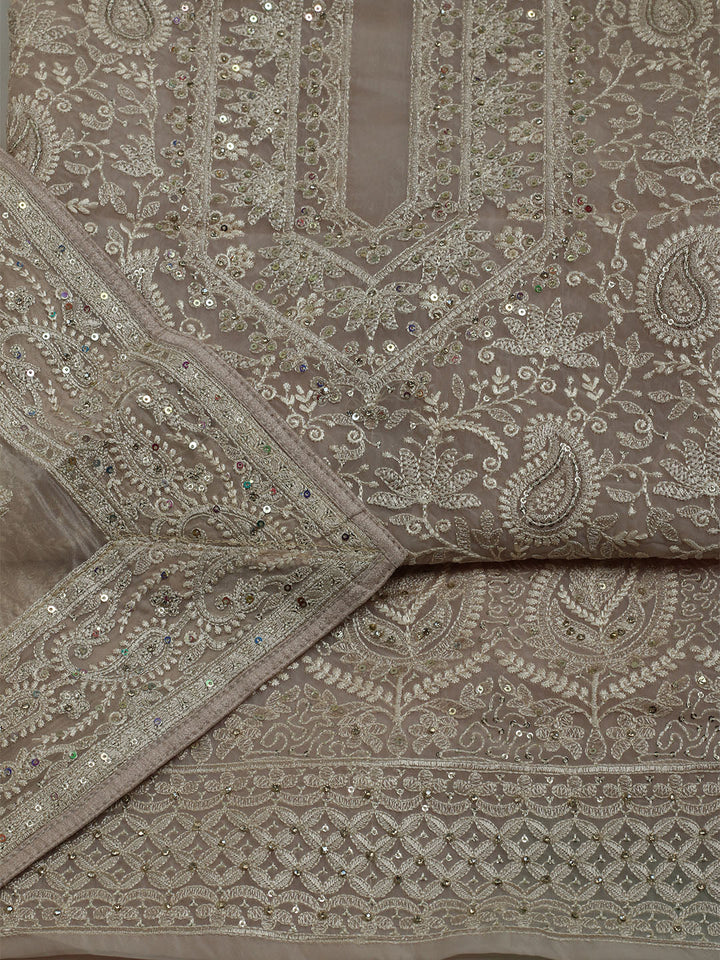 Chikan Work Organza Unstitched Suit With Dupatta