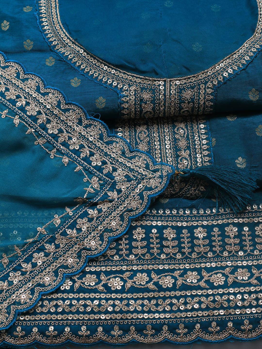 Embroidered Art Silk Unstitched Suit Piece With Dupatta