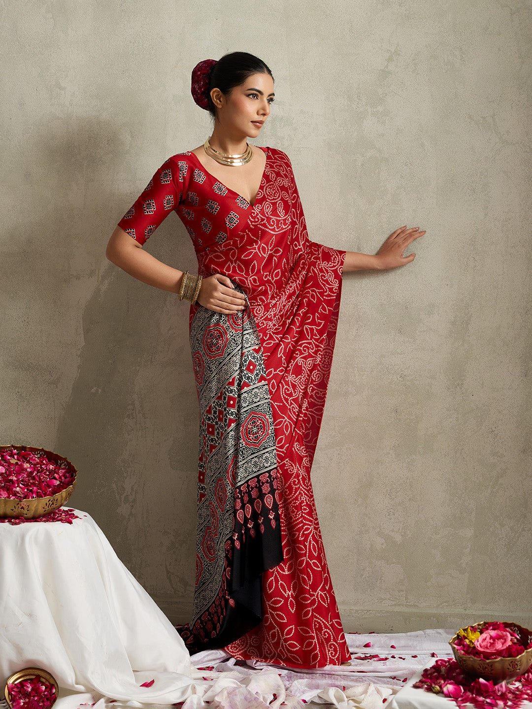 Printed Satin Saree