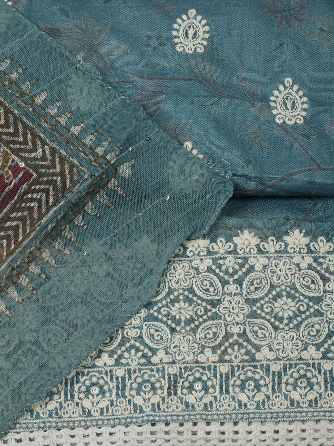 Embroidered Cotton Unstitched Suit With Pant &amp; Dupatta
